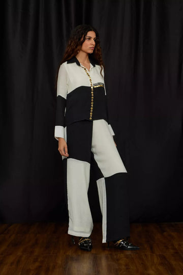 Black and White panelled shirt set
