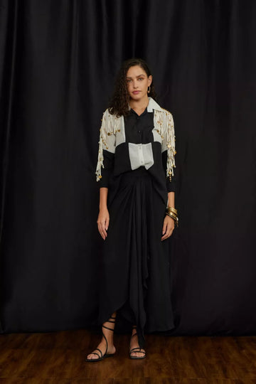 Black and White panelled jhalar shirt set