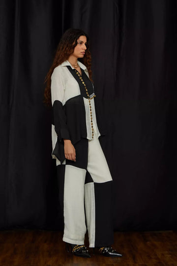 Black and White panelled jhalar shirt set