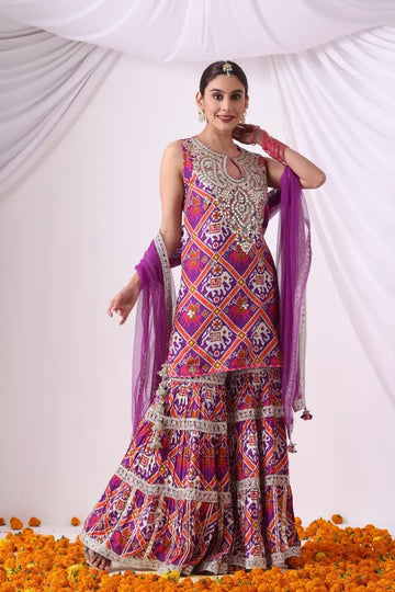 Digital Printed Short Kurta with Gharara Set