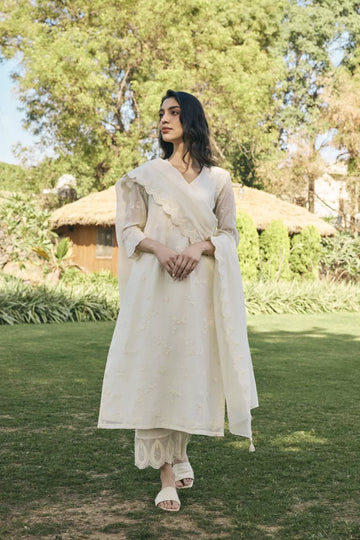 Ecru embroidered kurta set