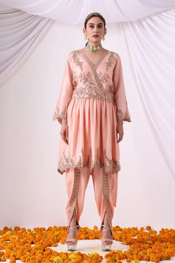 Peach Dhoti with Paplum Shirt