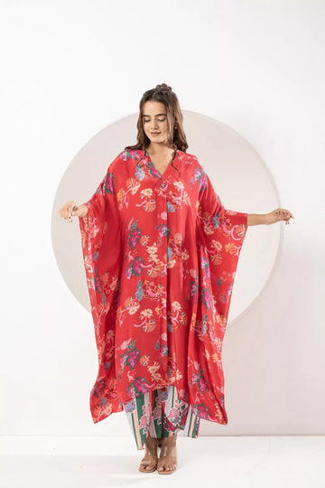 Saavni red kaftan set