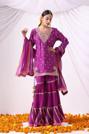 Warm Purple Short Kurti with Gharara Set