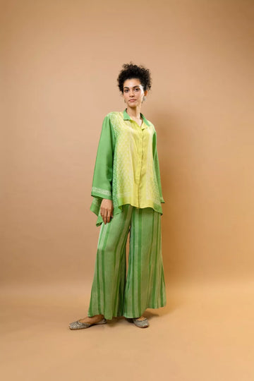 lime green ombre block-printed asymmetric shirt