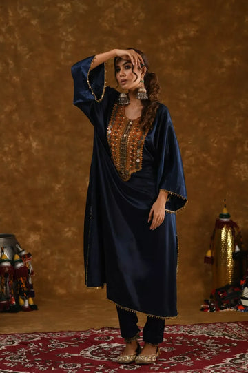 Zahra Navy Blue and Rusty Orange 3pc set