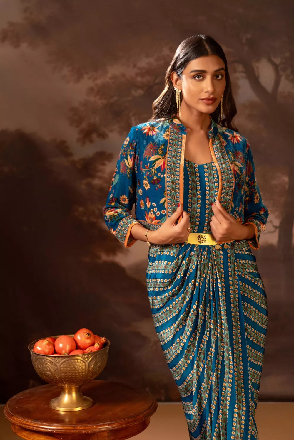 Aarani Embroidered drape dress set