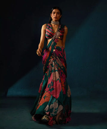 Bottlegreen Predrape Saree