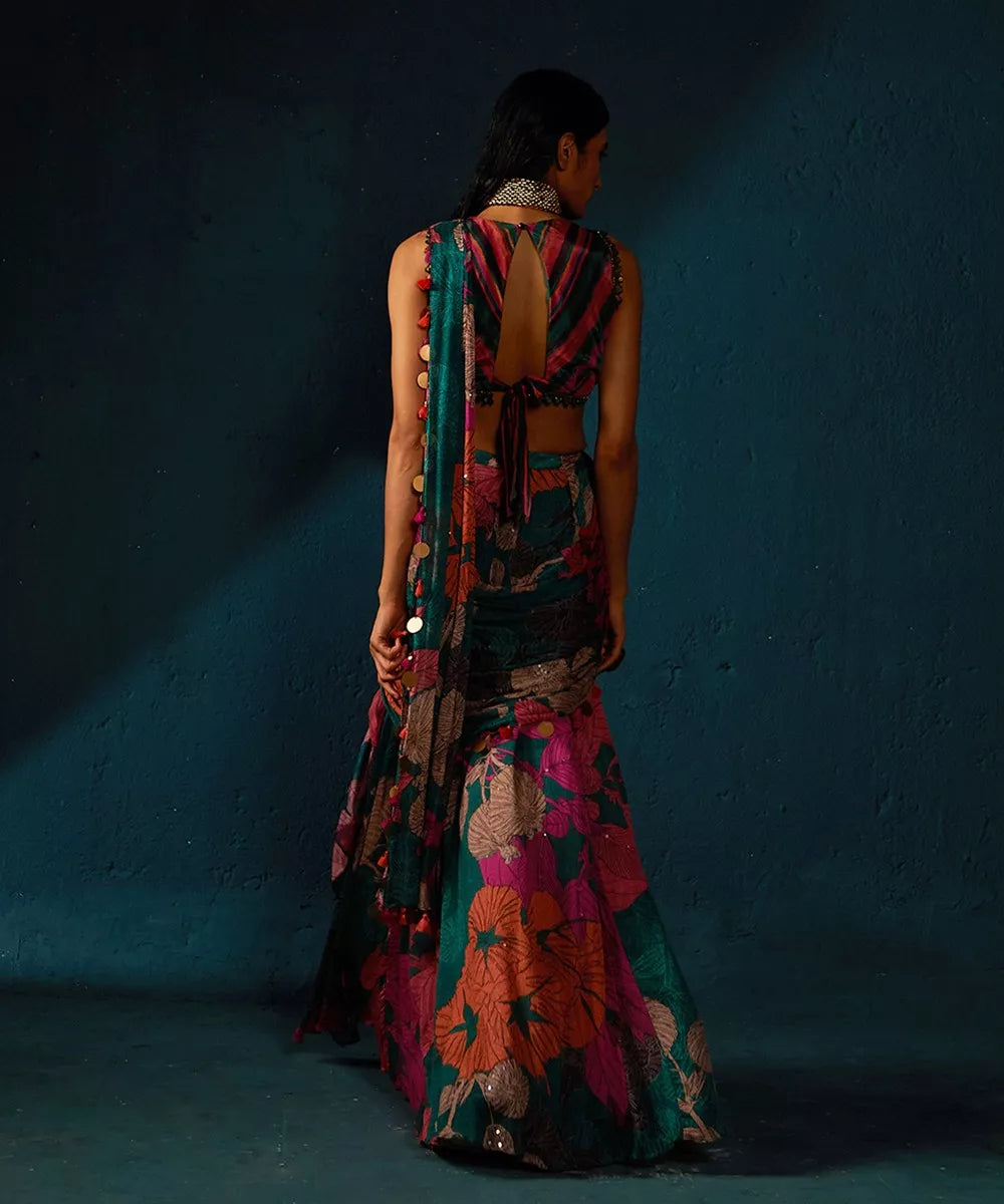 Bottlegreen Predrape Saree