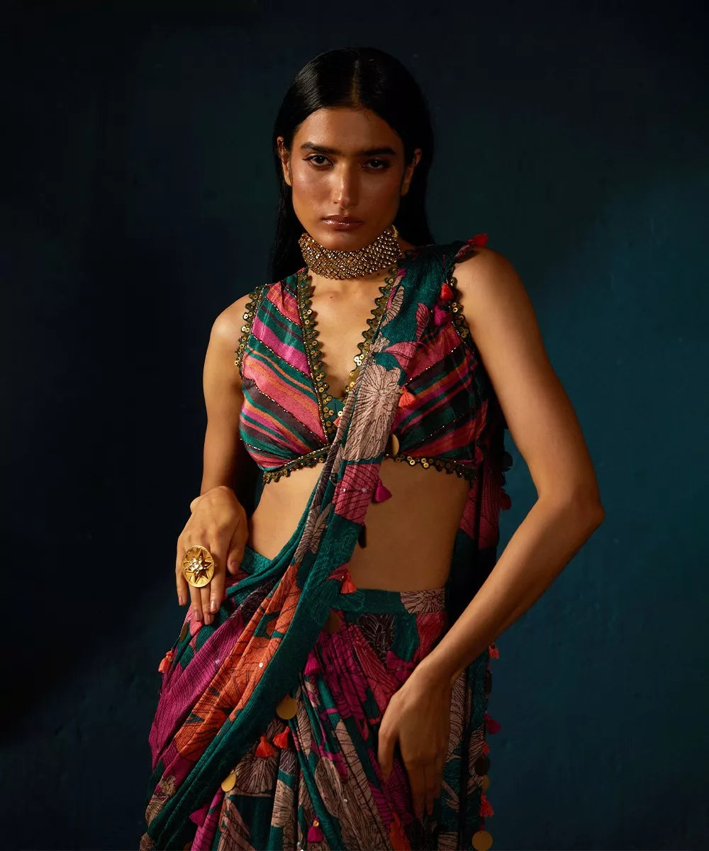 Bottlegreen Predrape Saree