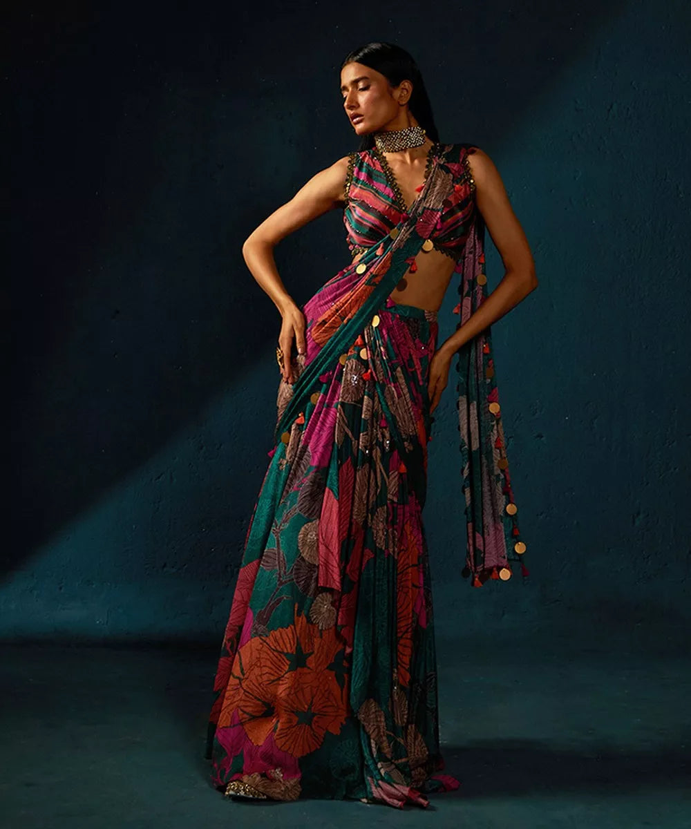 Bottlegreen Predrape Saree