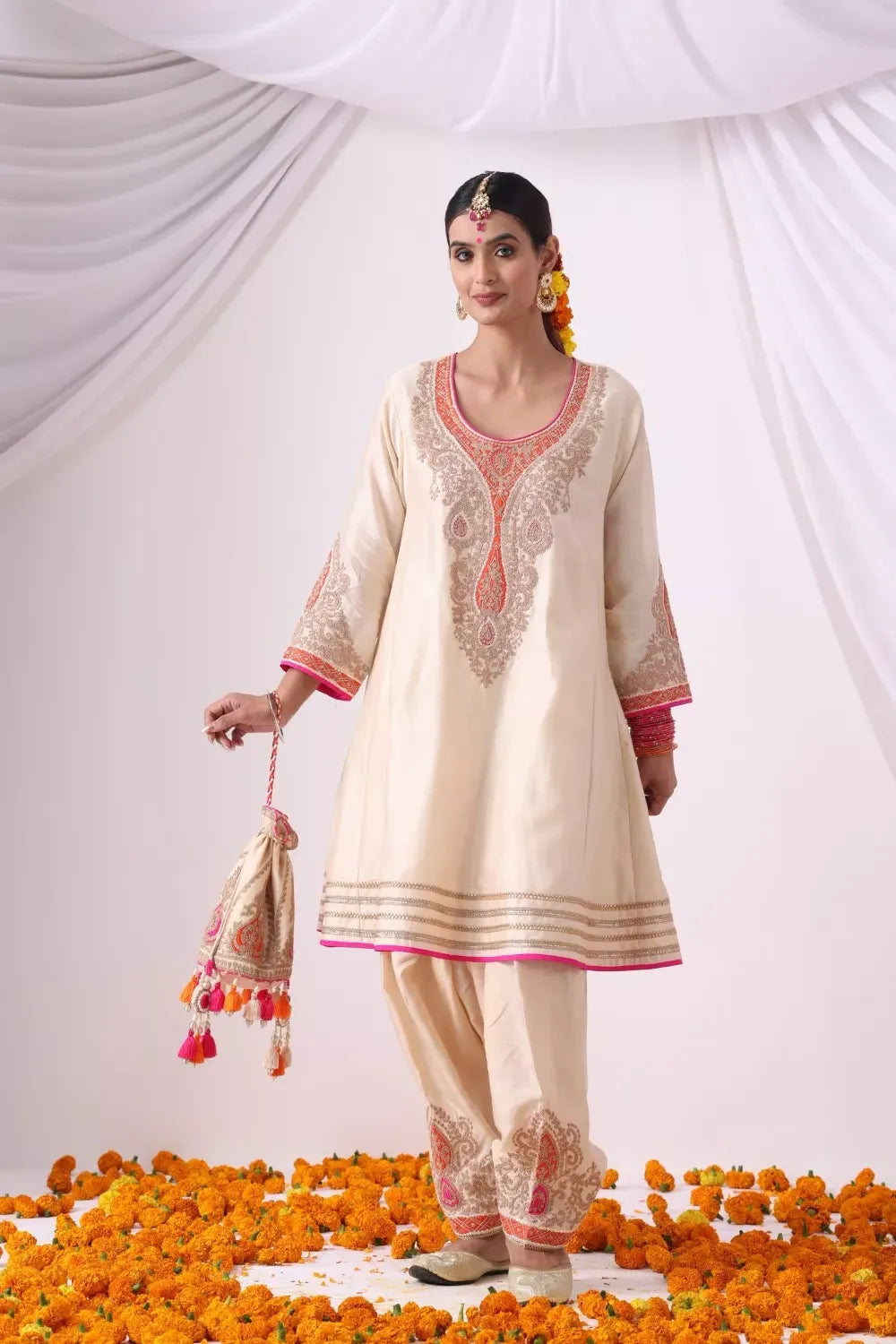 Beige Kalidar Choga with Salwar
