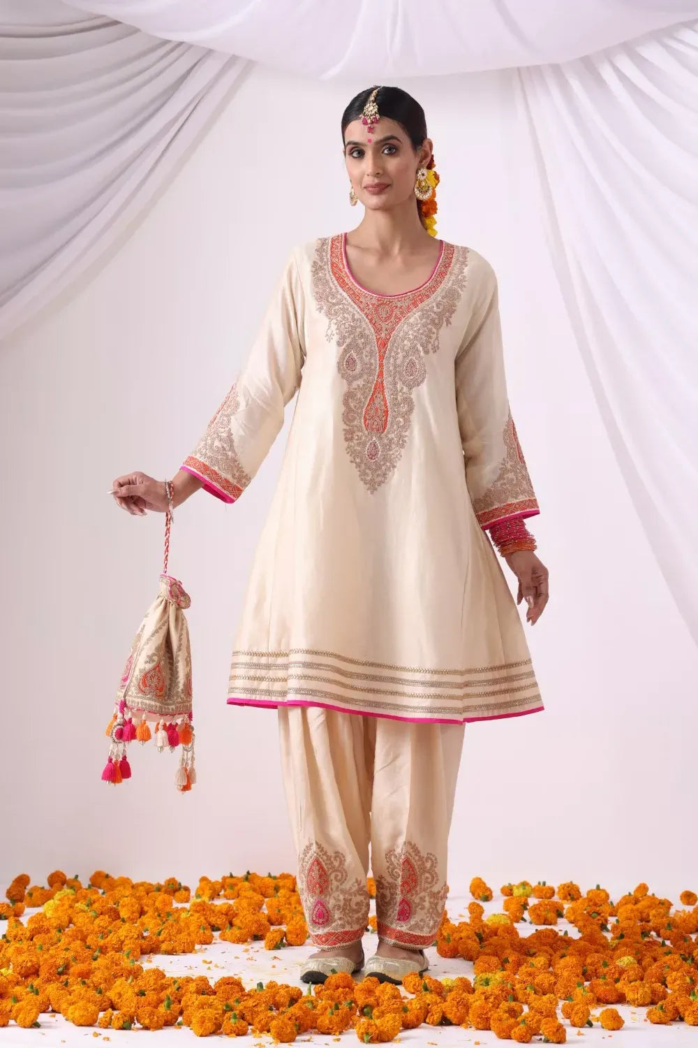 Beige Kalidar Choga with Salwar