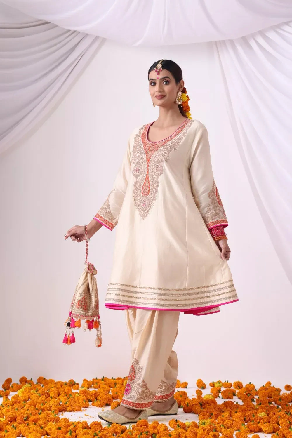 Beige Kalidar Choga with Salwar