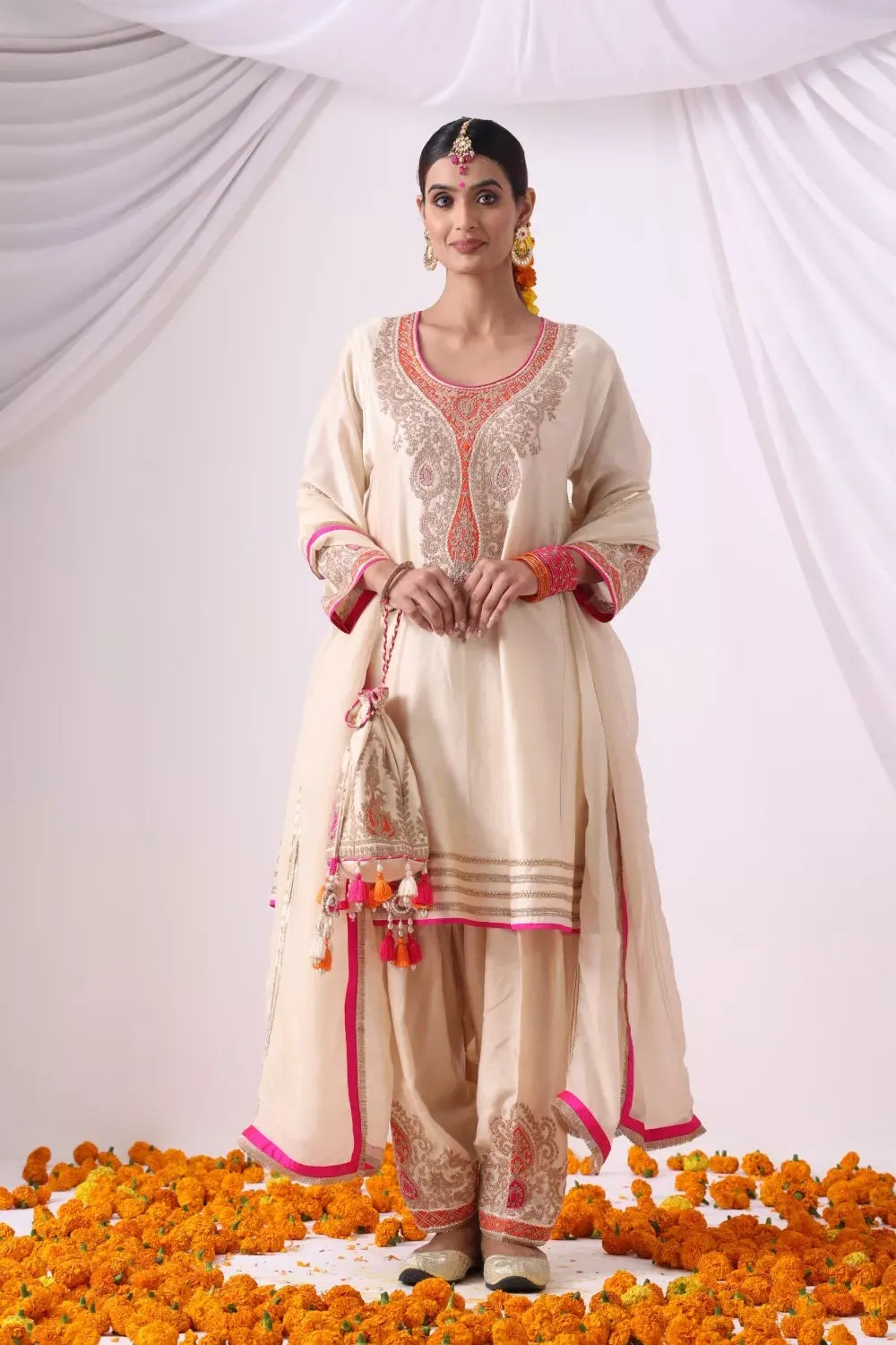 Beige Kalidar Choga with Salwar