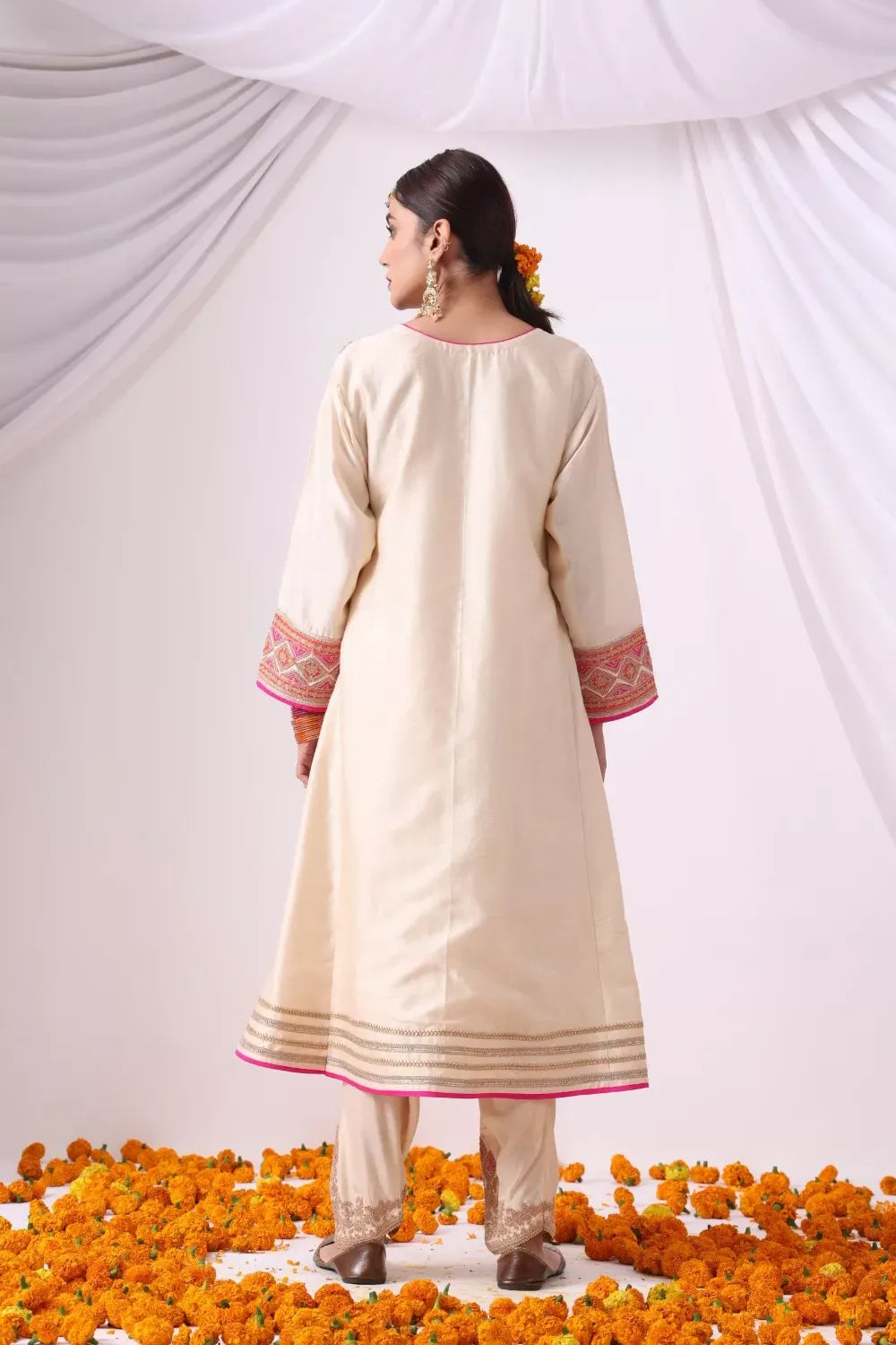 Beige Long Kalidar Choga with Salwar