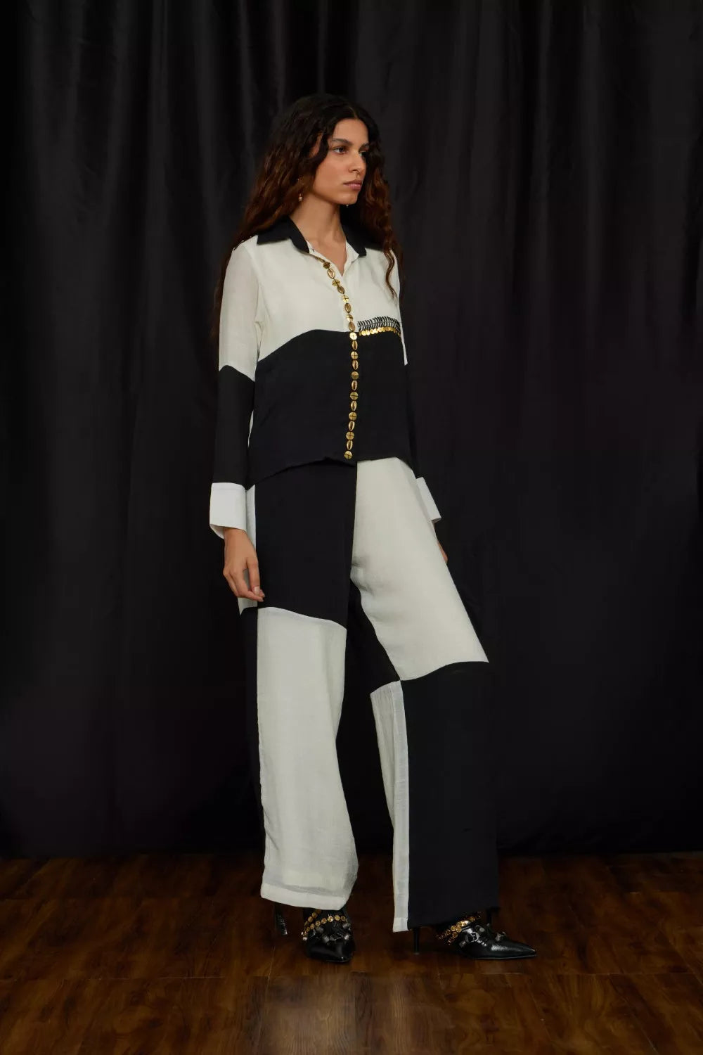 Black and White panelled shirt set