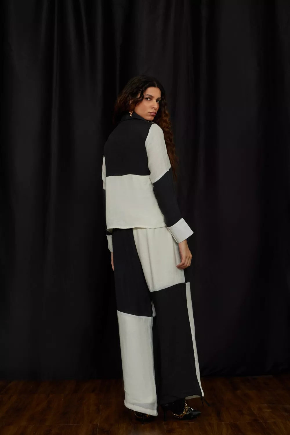 Black and White panelled shirt set