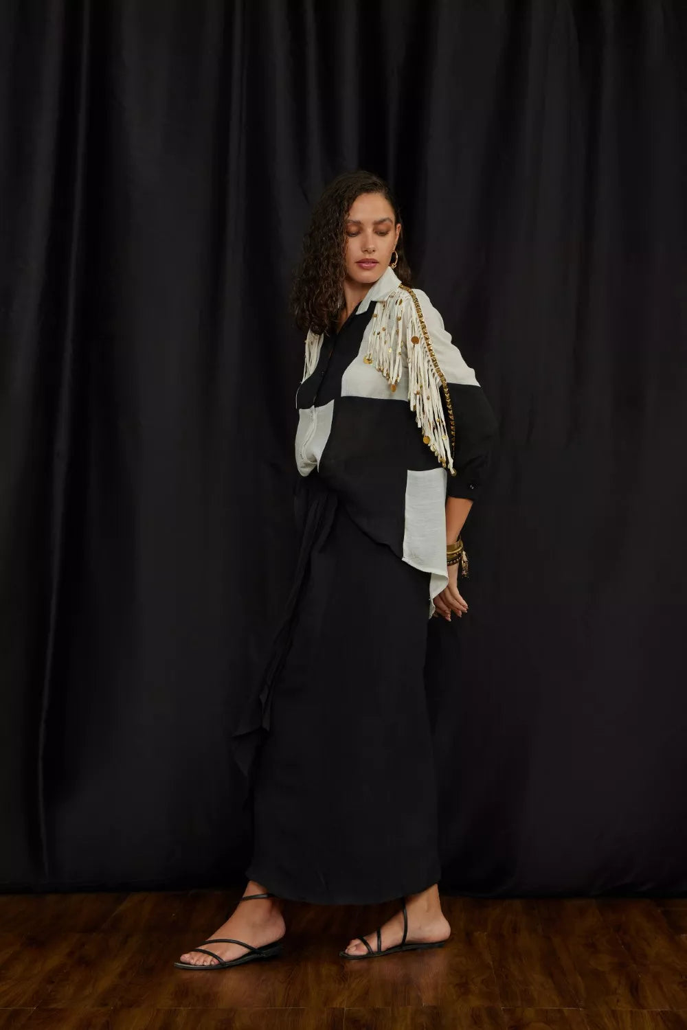 Black and White panelled jhalar shirt set