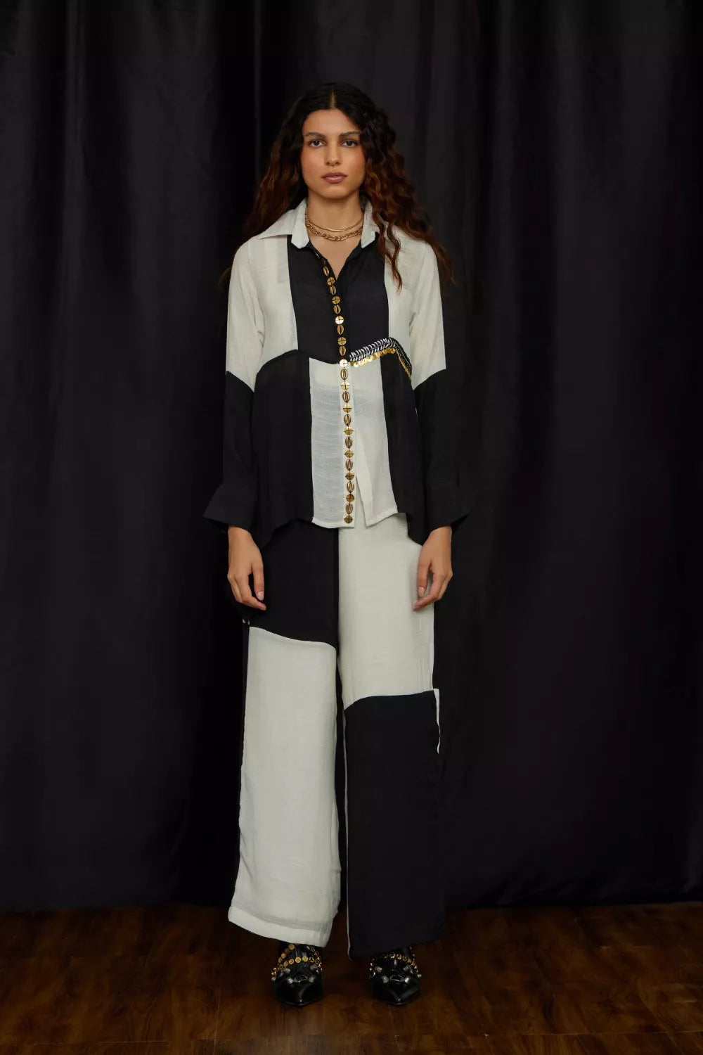 Black and White panelled jhalar shirt set