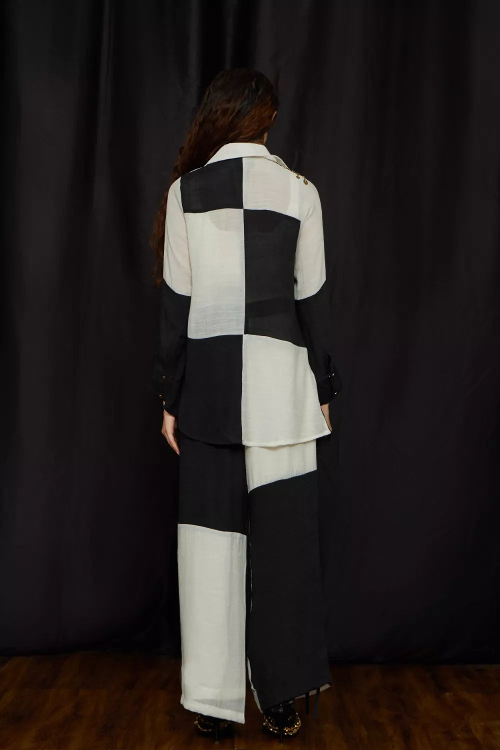 Black and White panelled jhalar shirt set