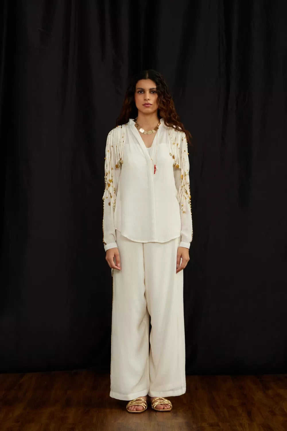Chinese collar jhalar twin set