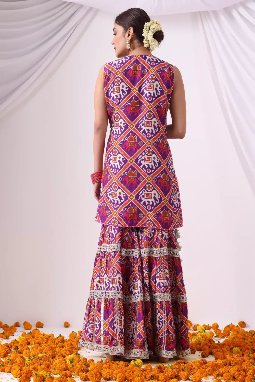 Digital Printed Short Kurta with Gharara Set