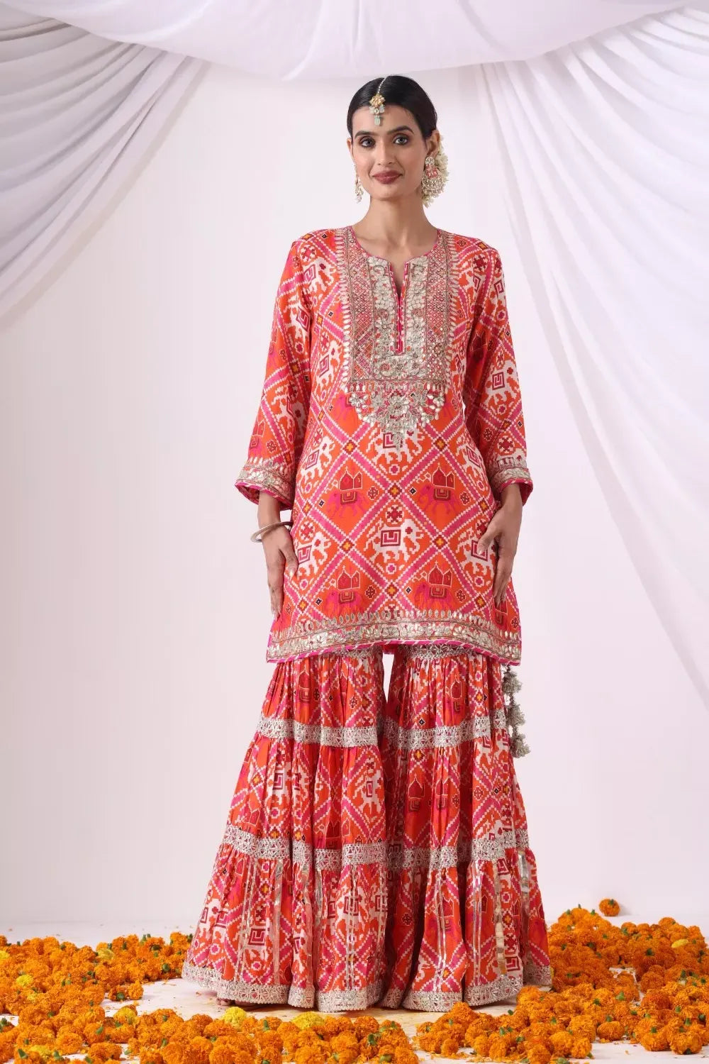 Digital Printed Short Kurta with Gharara Set