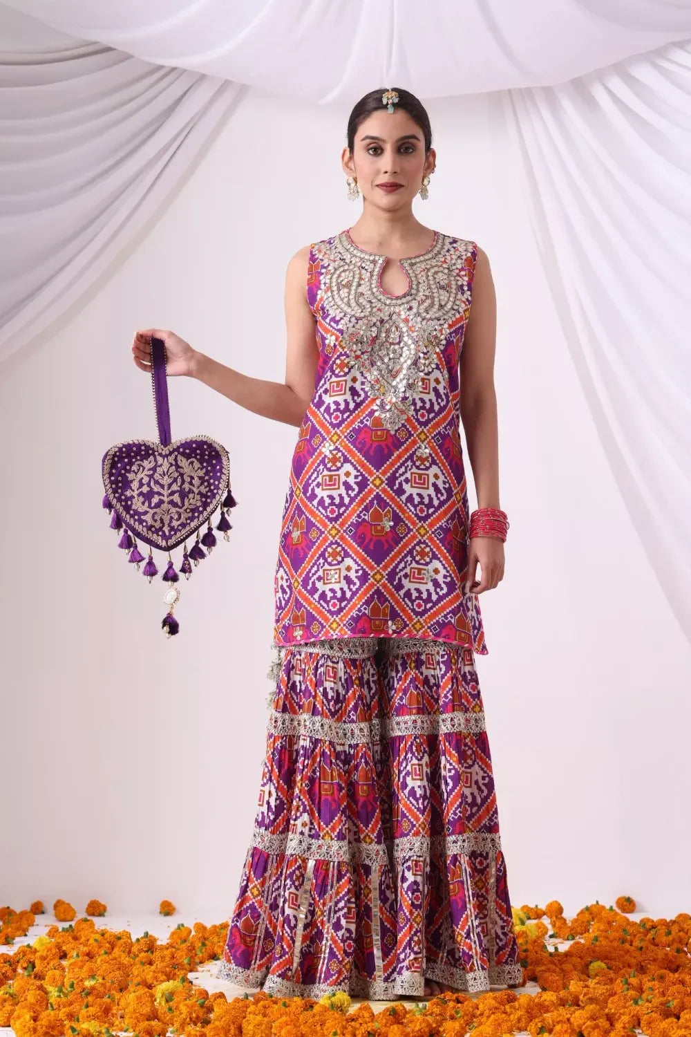 Digital Printed Short Kurta with Gharara Set