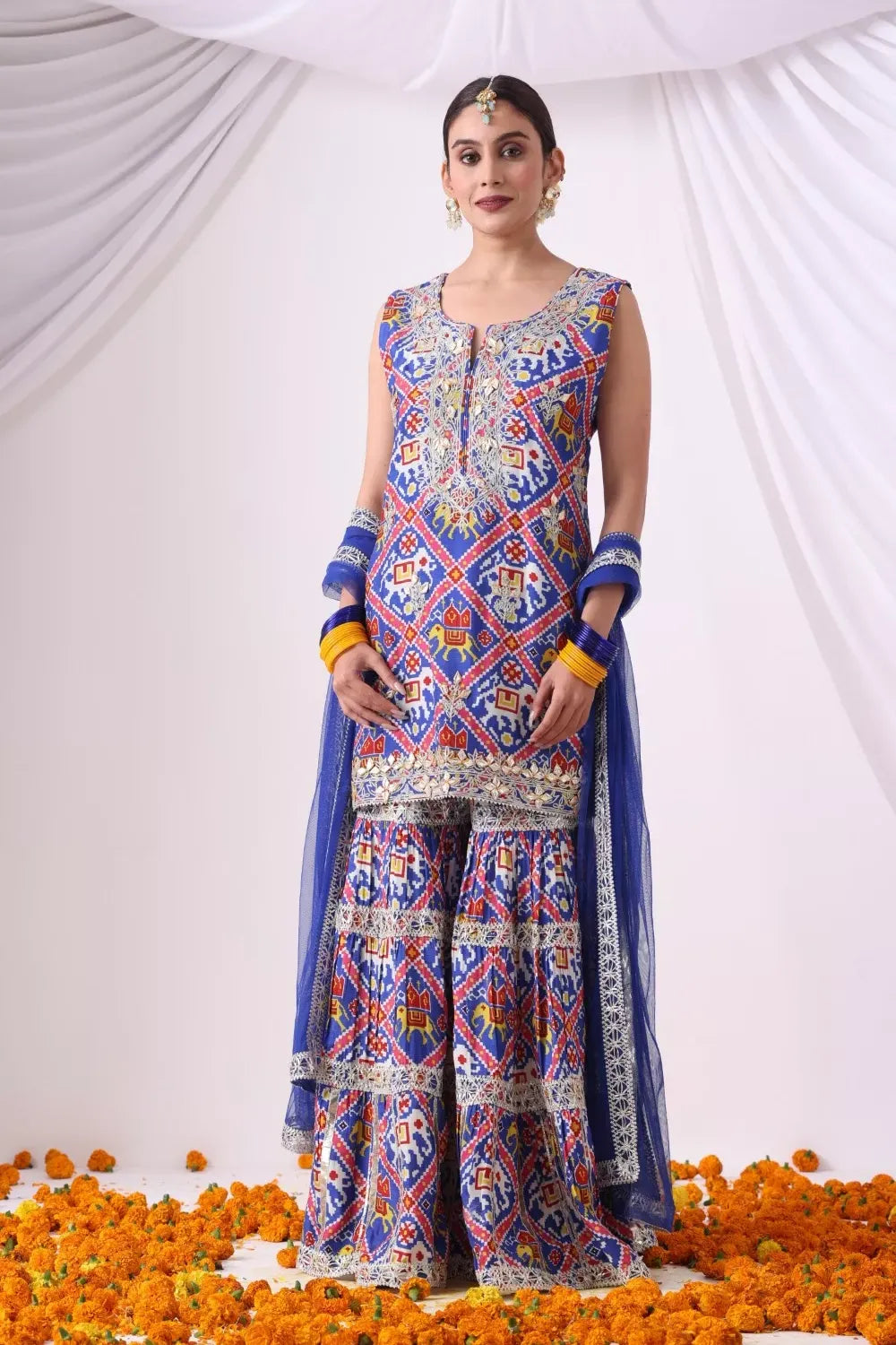 Digital Printed Short Kurta with Gharara Set