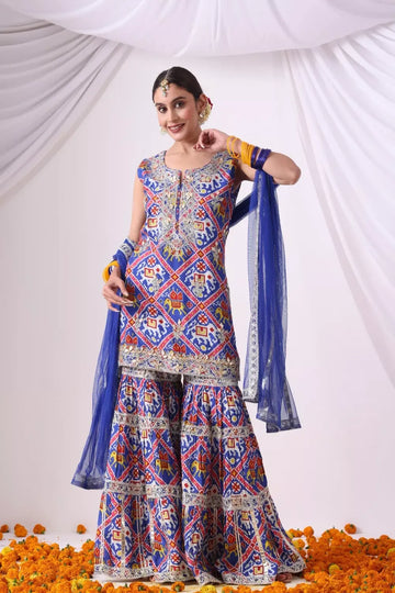 Digital Printed Short Kurta with Gharara Set