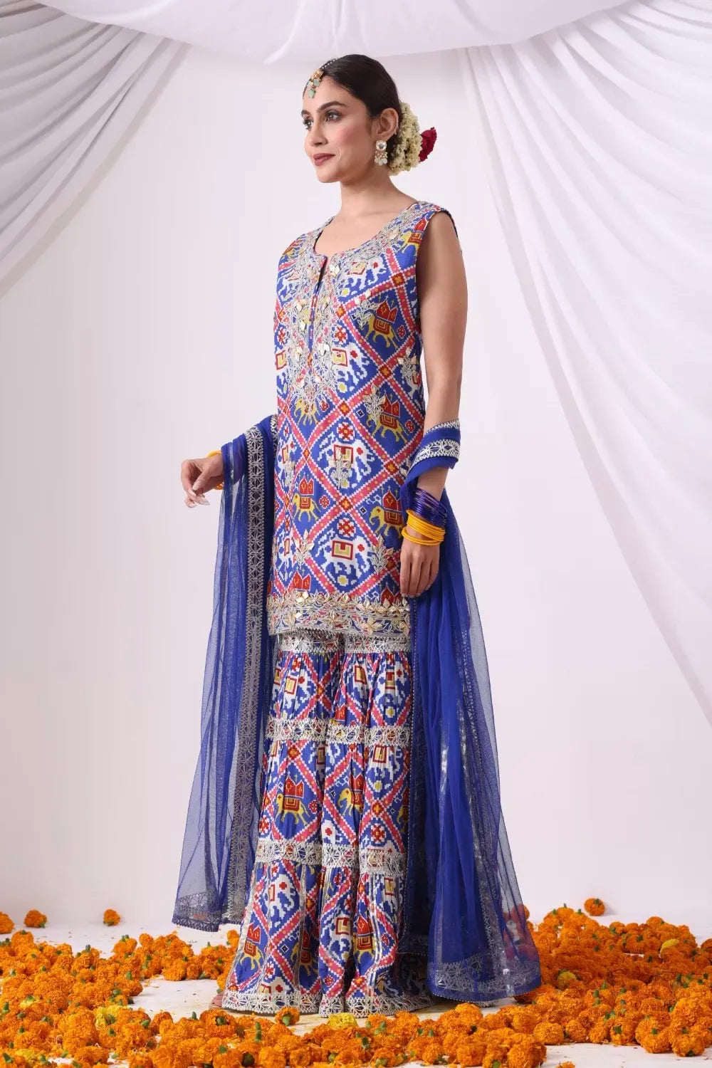 Digital Printed Short Kurta with Gharara Set