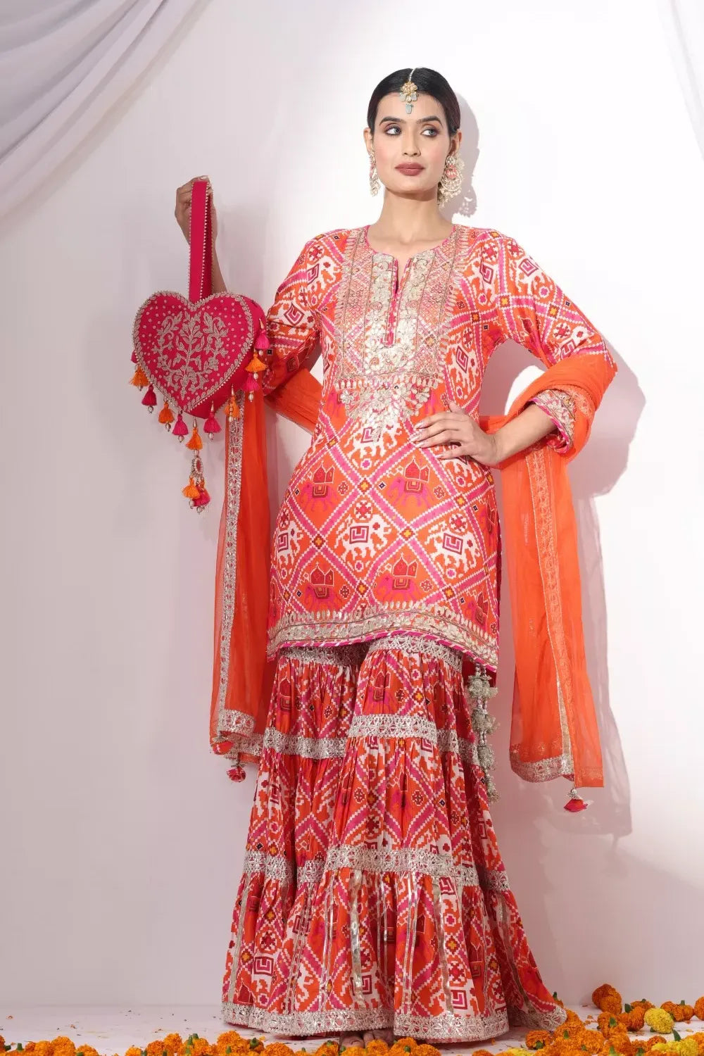 Digital Printed Short Kurta with Gharara Set