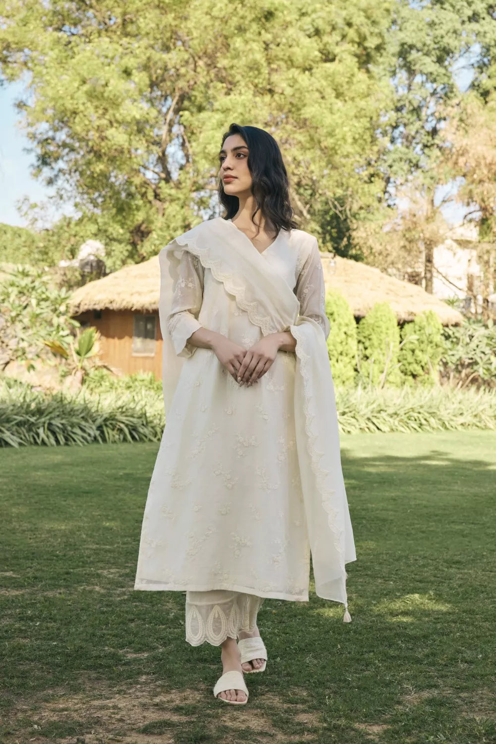 Ecru embroidered kurta set
