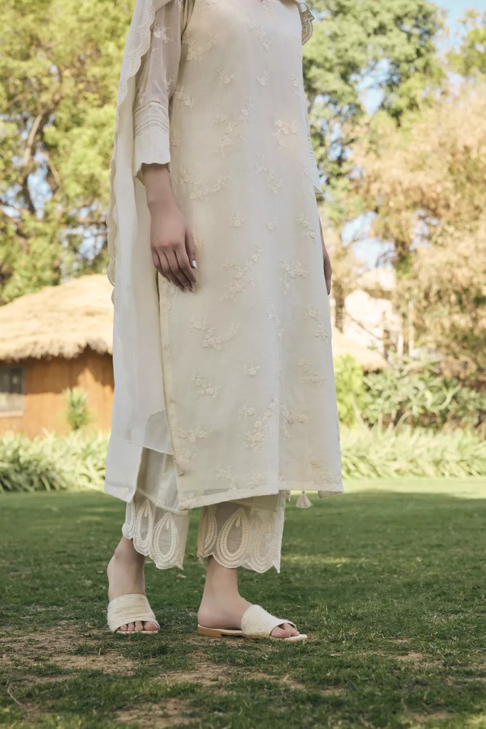 Ecru embroidered kurta set