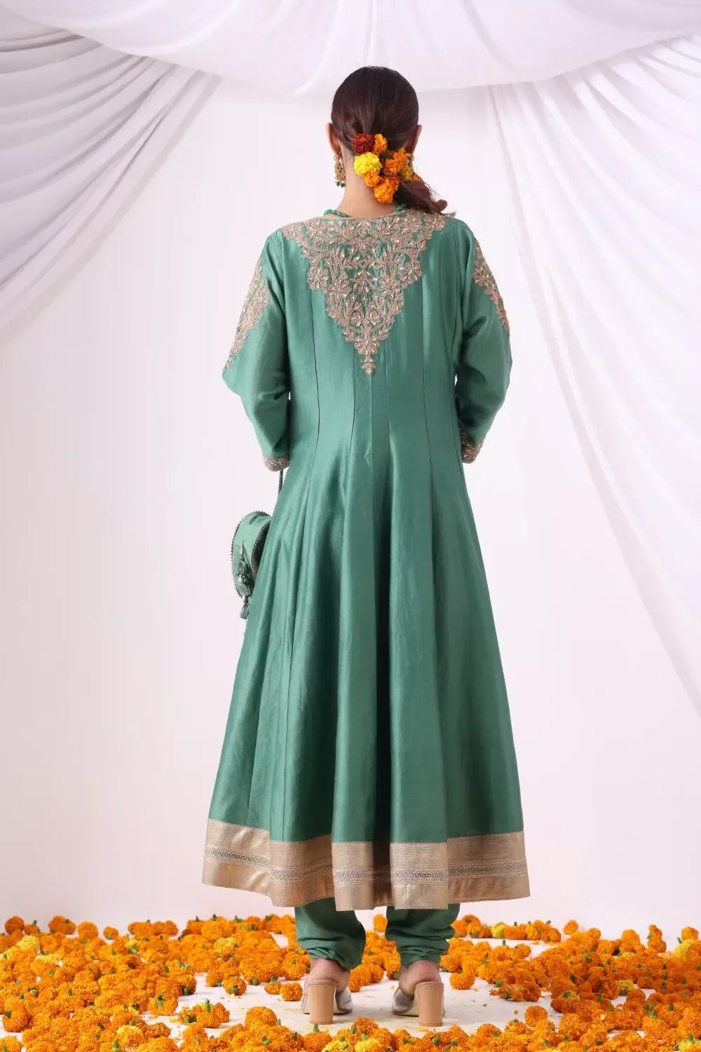 Green Long Angrakha Set