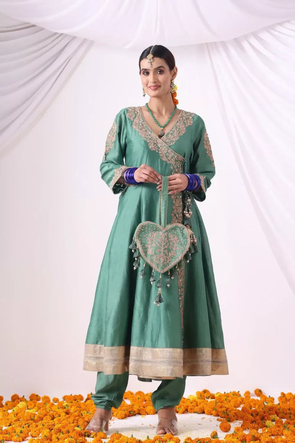 Green Long Angrakha Set
