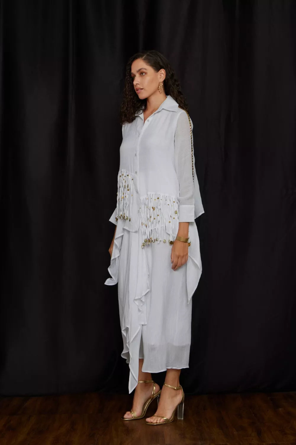 High-Low tying shirt set