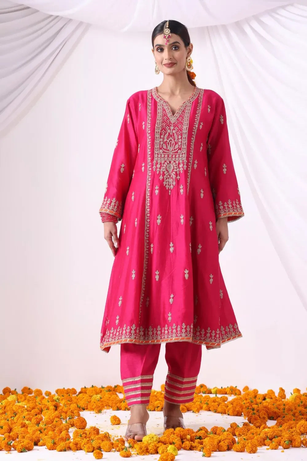 Magenta Long Kalidar Kurta with Palazo