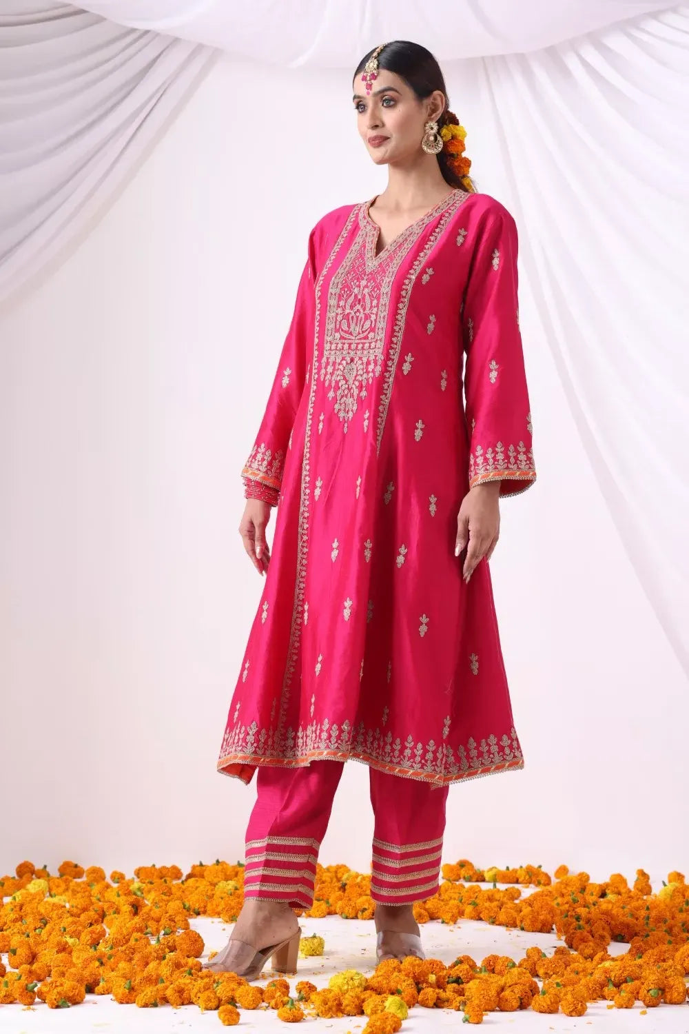 Magenta Long Kalidar Kurta with Palazo