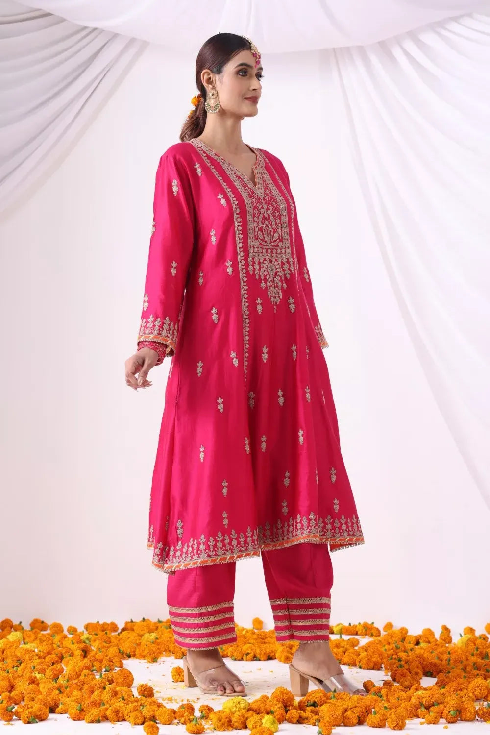 Magenta Long Kalidar Kurta with Palazo