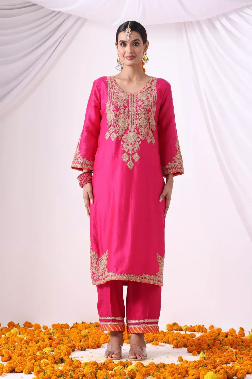 Magenta Long Kurta with Palzo