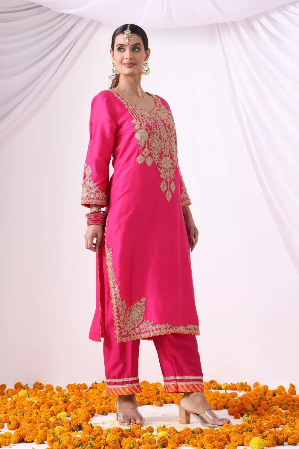 Magenta Long Kurta with Palzo