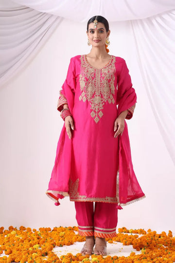 Magenta Long Kurta with Palzo