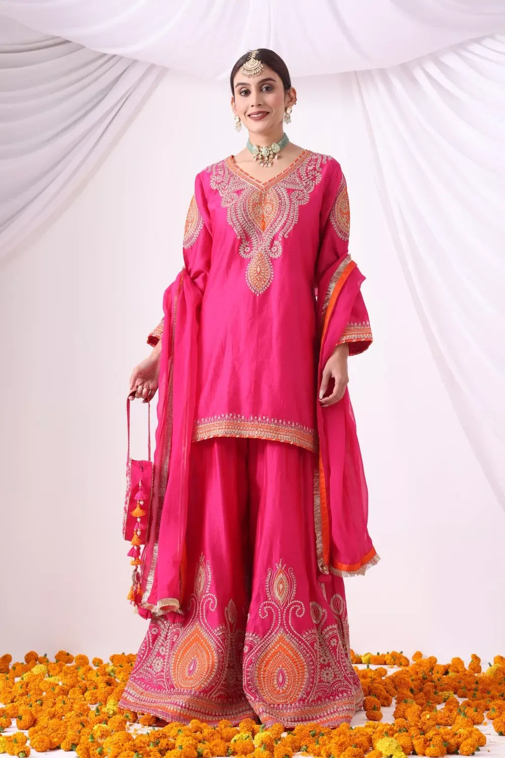 Magenta Sharara with Short Kurti