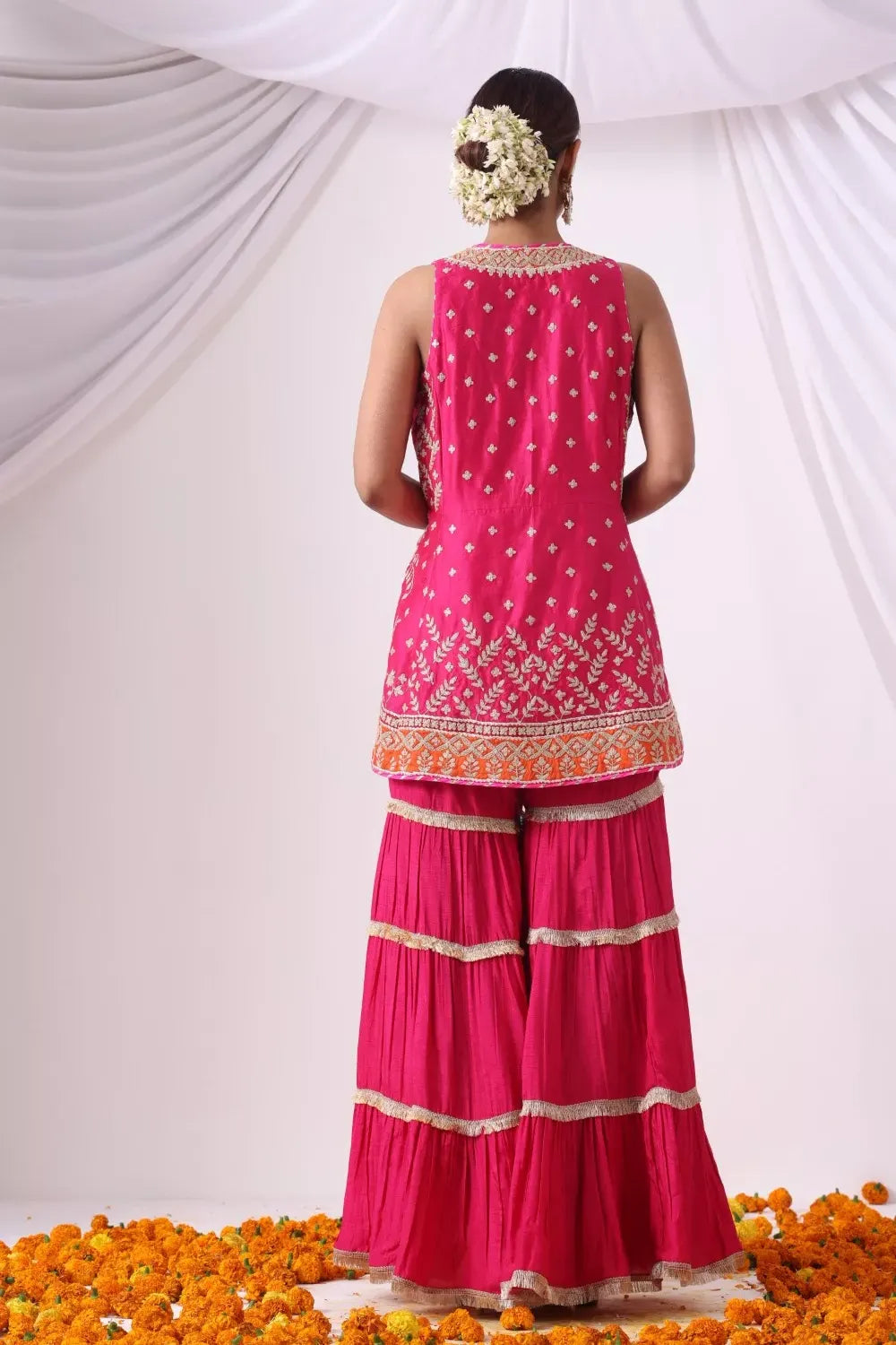 Magenta  Short Jacket with Gharara Set