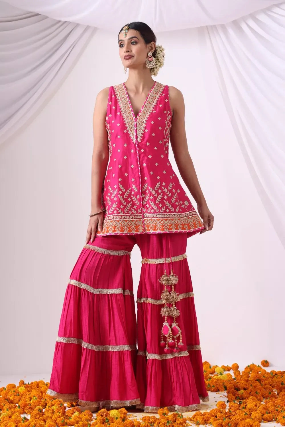 Magenta  Short Jacket with Gharara Set