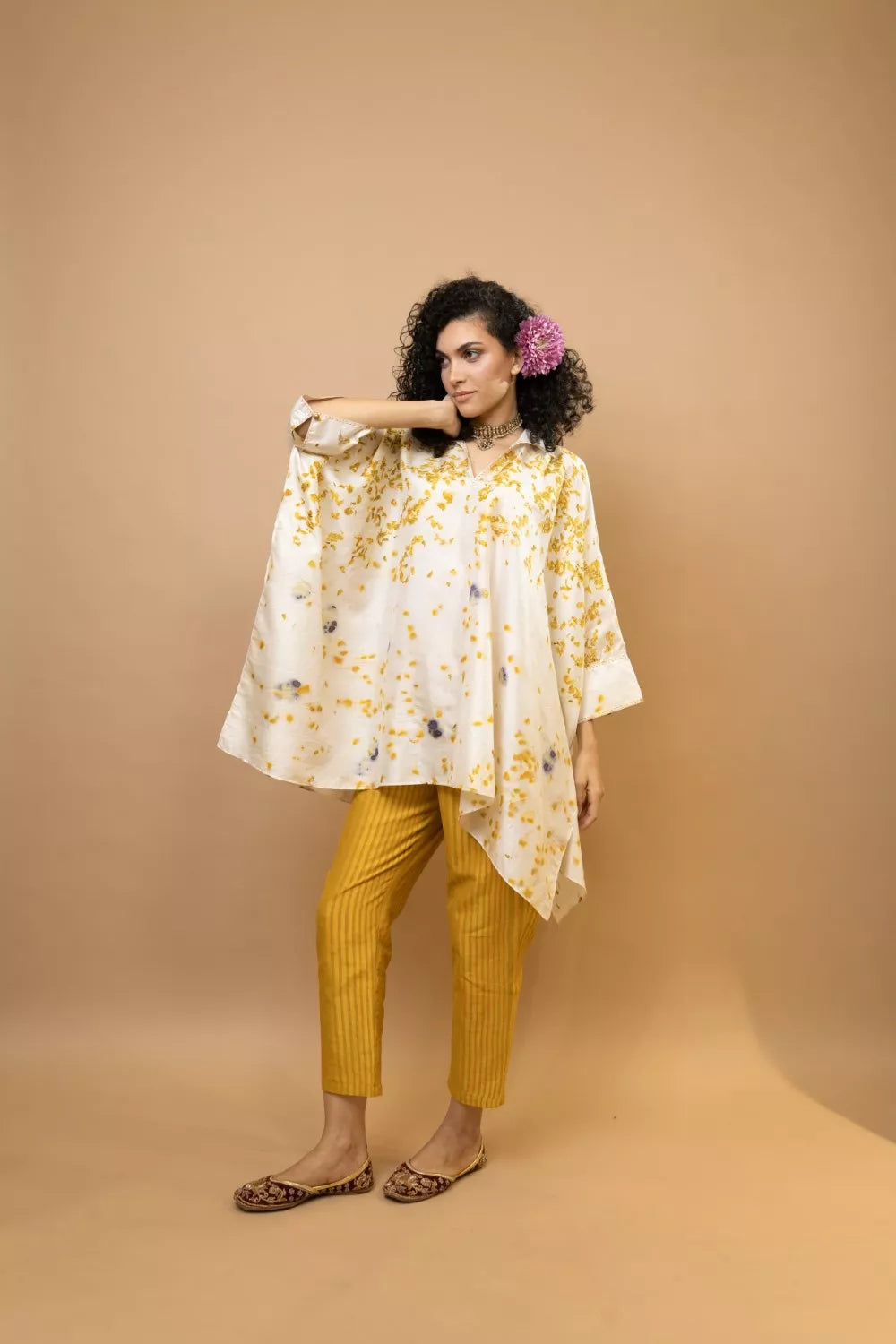 Marigold and rose petals kaftan top