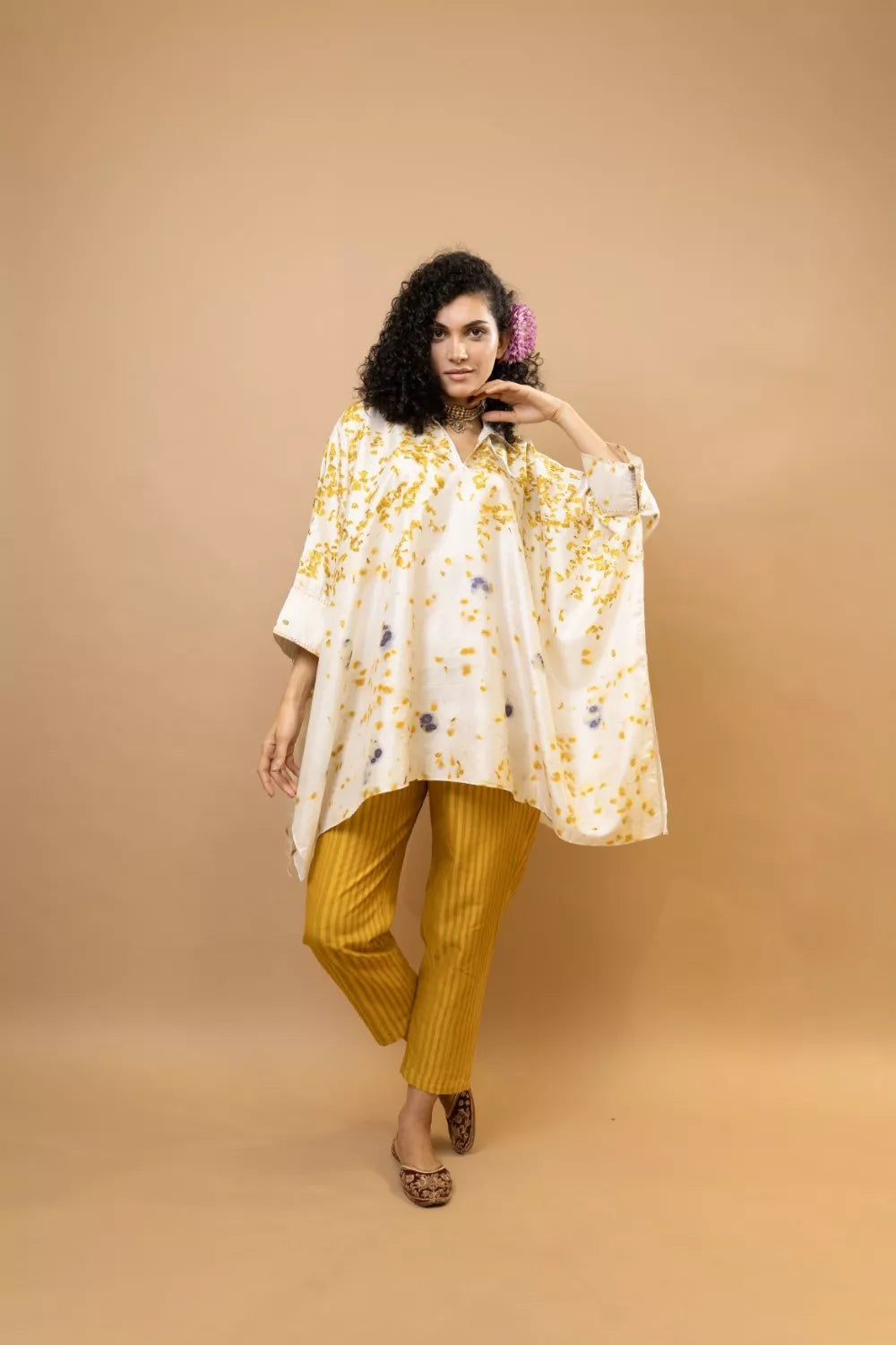 Marigold and rose petals kaftan top