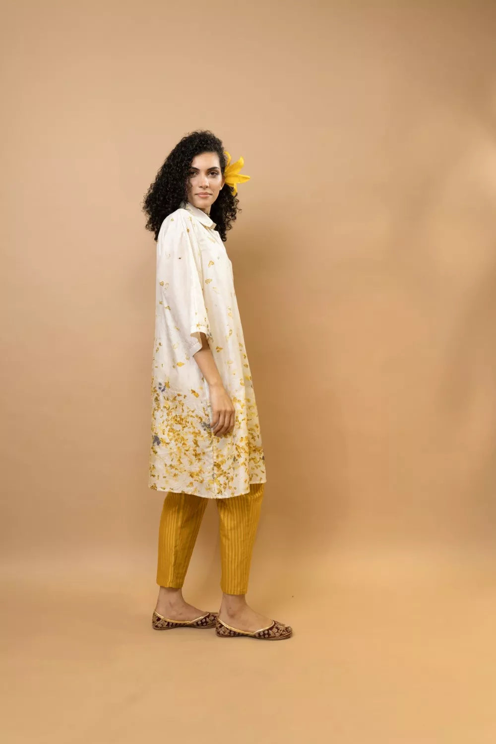 Marigold and rose petalsone shoulder shirt tunic